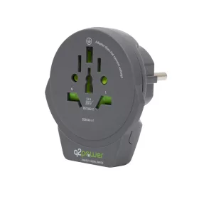   q2power 1.100110-TH utazóadapter, World to Europe USB, USB 5V 2.4A, max. 16 A, 250 V - 4000 W teljesítmény