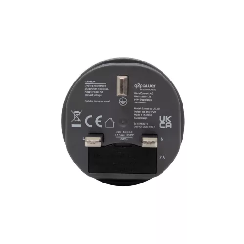 Q2POWER 1.200100-TH utazóadapter, Europe to UK, bemeneti feszültség: 100-250 V, 7 A, teljesítmény:100V-700W/250V-1750W