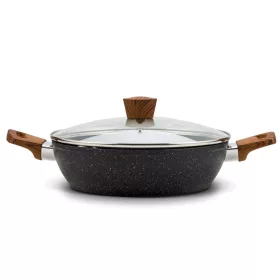   Nava 10-144-130 Nature tapadásmentes pecsenyesütő, kőbevonattal, hőálló fogantyú, üvegfedő, 28 cm