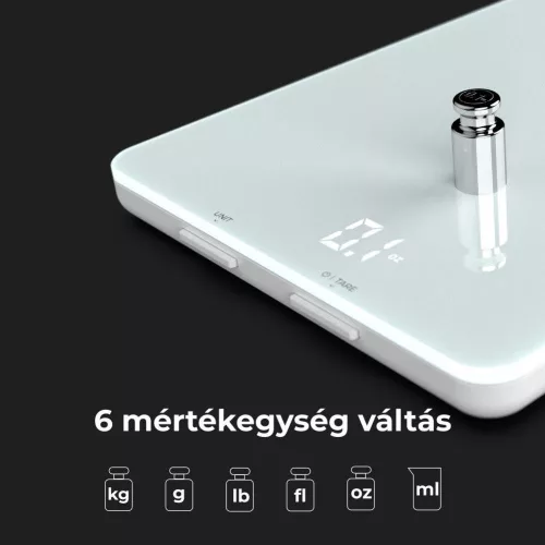 AENO AKS0001S KS1S intelligens konyhai mérleg, max. 8 kg kapacitás, LED kijelző, Bluetooth csatlakozás, edzett üvegfelület