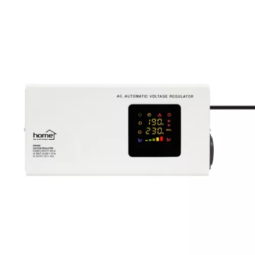 HOME AVR500S feszültségstabilizátor, 500VA, automatikus működés, vékony kivitel, falra szerelhető, színes digitális kijelző, teljeskörű meghibásodás elleni védelem