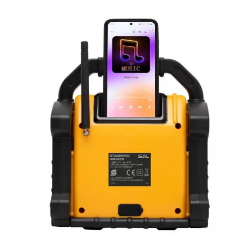 SAL BTWORKPRO munka- és szabadidő hangszóró, multimédia lejátszó, Bluetooth, LED lámpa, power bank, IP55, ütésálló