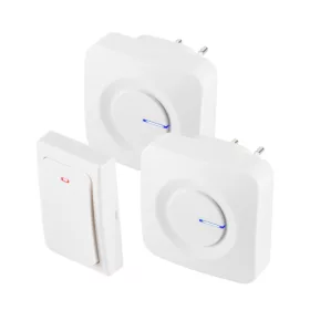   HOME DBKS1001AC vezeték és elem nélküli csengő készlet, 1x nyomógomb + 2x csengő, 100m hatótáv, 36 dallam, szabályozható hangerő, IP44, fényjelzés, kinetikus nyomógomb