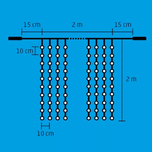 Home DLF 400/WW LED-es fényfüggöny, 2x2 m / 400 db melegfehér LED, állófényű, fehér vezeték, sorolható, kül- és beltéri kivitel