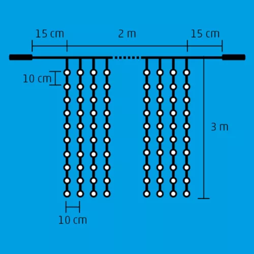 Home DLF 600/WH LED-es fényfüggöny, 2x3 m / 600 db hidegfehér LED, állófényű, fehér vezeték, sorolható, kül- és beltéri kivitel
