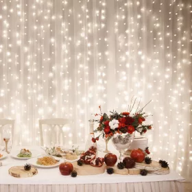   Home DLF 600/WW LED-es fényfüggöny, 2x3 m / 600 db melegfehér LED, állófényű, fehér vezeték, sorolható, kül- és beltéri kivitel
