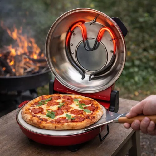 HOME HGPZ30 elektromos pizzasütő, 1200W, max. 430 °C, mechanikus hőmérő, pizzakő, duplafalú ablak, alsó/felső sütés