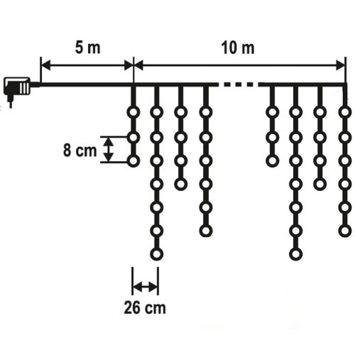 Home KAF 200L 10M/M LED-es fényfüggöny, 8 programos, 10m, IP44, 230V