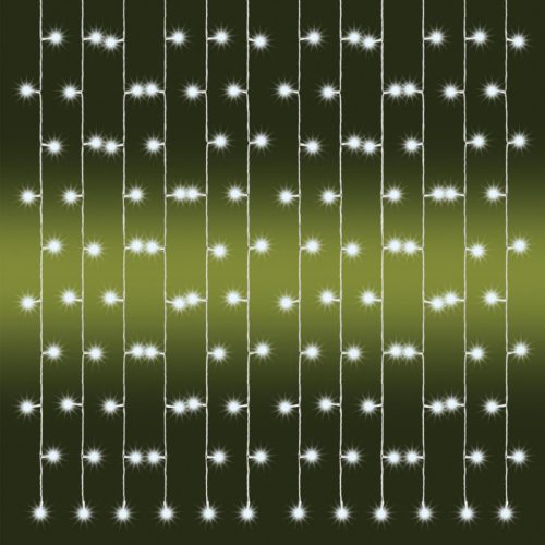 Home KAF 210LC LED-es fényfüggöny, 2x1 m / 210 db hidegfehér LED, fehér vezeték, állófényű, hálózati adapter, kül- és beltéri kivitel