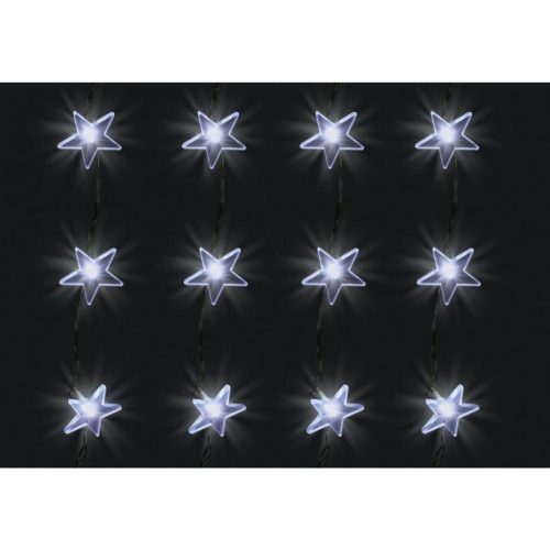 Home KAF 48L LED-es csillag fényfüggöny, 1,5x1 m / 48 db hidegfehér LED csillag figurákban, átlátszó vezeték, hálózati adapter, beltéri kivitel