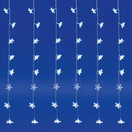 Home KAF 48L LED-es csillag fényfüggöny, 1,5x1 m / 48 db hidegfehér LED csillag figurákban, átlátszó vezeték, hálózati adapter, beltéri kivitel