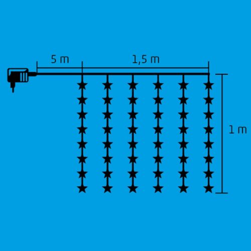 Home KAF 48L LED-es csillag fényfüggöny, 1,5x1 m / 48 db hidegfehér LED csillag figurákban, átlátszó vezeték, hálózati adapter, beltéri kivitel