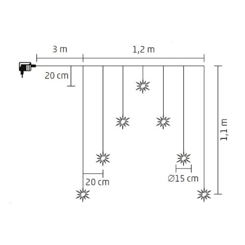 Home KAF7WW akril hópehely fényfüggöny, kül- és beltéri kivitel, 7 db melegfehér LED, szélesség 1,2 m