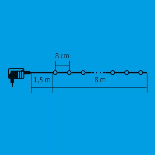 Home KII 100B/WW LED-es gömb fényfüzér, 8 m / 100 db melegfehér LED, állófényű, zöld vezeték, hálózati adapter, beltéri kivitel
