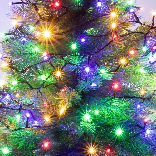 Home KII 50/M LED-es fényfüzér, 4 m / 50 db színes LED, állófényű, zöld vezeték, hálózati adapter, beltéri kivitel