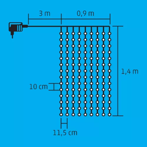 Home KIN 126C/WW LED-es fényfüggöny, 0,9x1,4 m / 126 db melegfehér LED, fehér vezeték, állófényű, hálózati adapter, beltéri kivitel