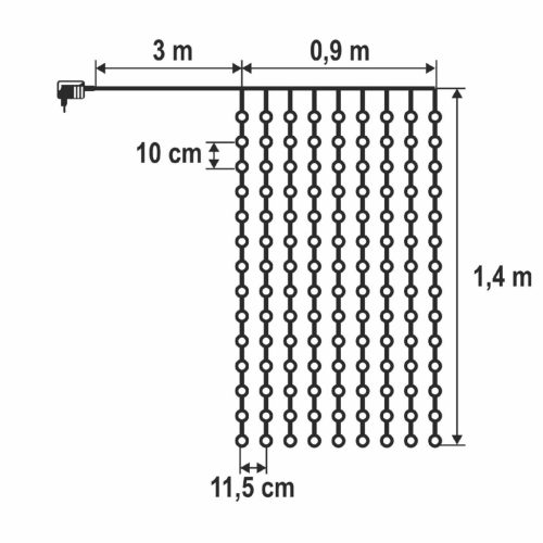 HOME KIN126DWH DOT LED-es fényfüggöny, 0,9 m, 126 db hidegfehér DOT LED, állófényű, hálózati tápellátás, beltéri kivitel