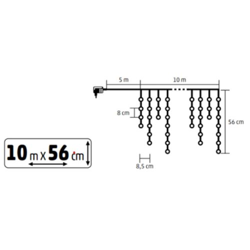 HOME KKF600D10M LED-es sziporkázó fényfüggöny, 600 db melegfehér DOT LED, átlátszó vezeték, 10 méter, hálózati adapter, kül- és beltéri kivitel