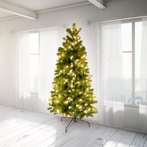 Home KMF 7/150 fél műfenyő beépített világítással, 180 db LED, 150 cm magasság, 85 cm legnagyobb átmérő, sík oldal