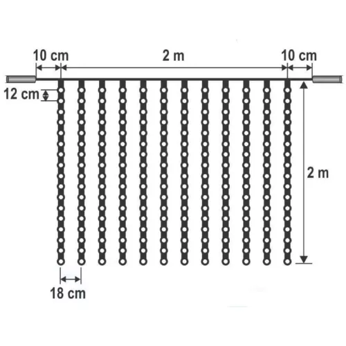 Home KSF 204/WW LED-es fényfüggöny, 2x2 m / 204 db melegfehér LED, állófényű, fekete vezeték, sorolható, kül- és beltéri kivitel