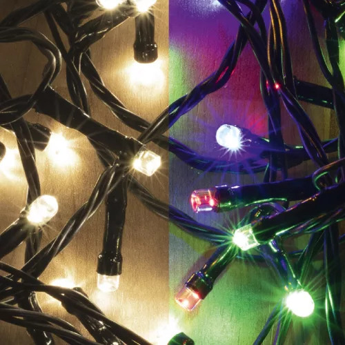 Home LED 205/WW/M LED-es DUAL COLOR fényfüzér, 14 m / 200 db melegfehér és színes LED, zöld vezeték, 5 fényprogram, hálózati adapter, kül- és beltéri kivitel