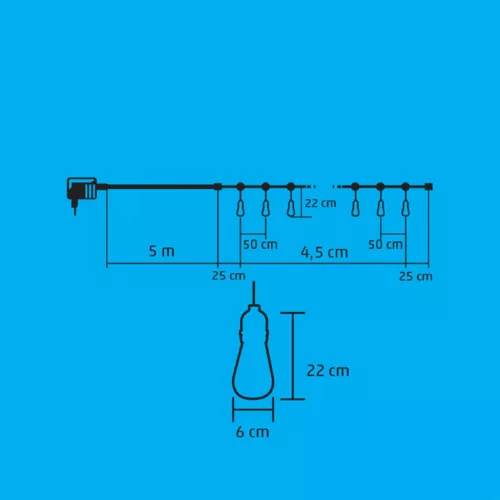 Home LPL 10 PAPAYA filament LED-es fényfüzér, 4,5 m / 10 db melegfehér filament LED, víztiszta búra, sorolható, fekete gumivezeték, adapter, kül- és beltéri kivitel