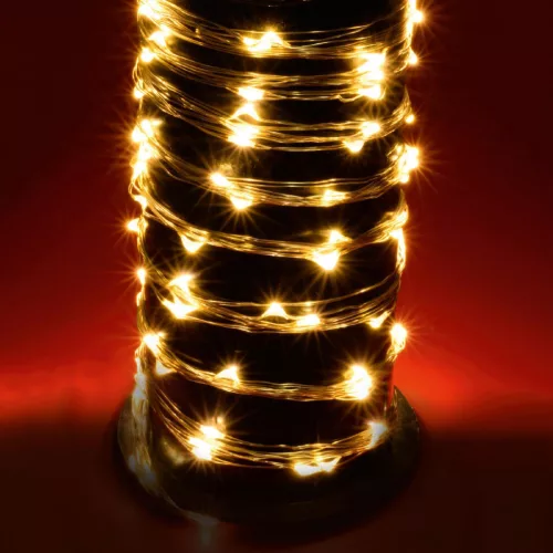 Home ML 120/WW micro LED-es fényfüzérköteg, 120 db melegfehér micro LED, 6 ágú, vékony, ezüstszínű vezeték, hálózati adapter, kül- és beltéri kivitel