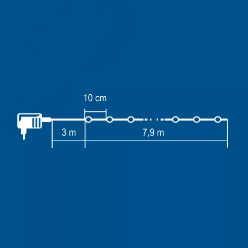 Home ML 80/WH micro LED-es fényfüzér, 7,9 m / 80 db hidegfehér micro LED, állófényű, vékony vezeték, hálózati adapter, kül- és beltéri kivitel