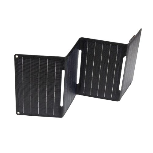 HOME MSC20W hordozható napelemes USB töltő, összecsukható, 20Watt, USB-A + USB-C + DC kimenet, PD gyorstöltés, LED töltésjelző, felakasztható, tartozék karabinerekkel