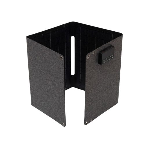 HOME MSC20W hordozható napelemes USB töltő, összecsukható, 20Watt, USB-A + USB-C + DC kimenet, PD gyorstöltés, LED töltésjelző, felakasztható, tartozék karabinerekkel