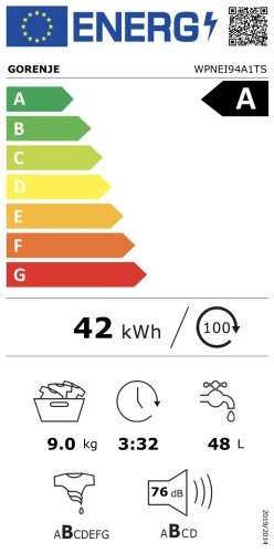 Gorenje WPNEI94A1TS - Elöltöltős mosógép, 9 kg, 1400 fordulat/perc