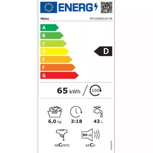 Midea MF100W60/W-HU - Keskeny elöltöltős mosógép, 6 kg, 1000 fordulat/perc
