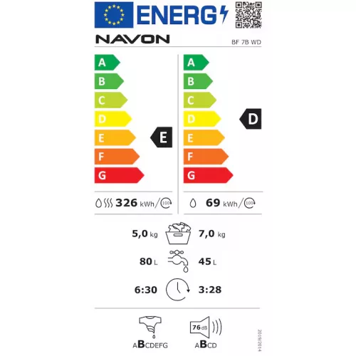 Navon BF 7B WD - Mosó-szárítógép, 7/5 kg, 1200 fordulat/perc