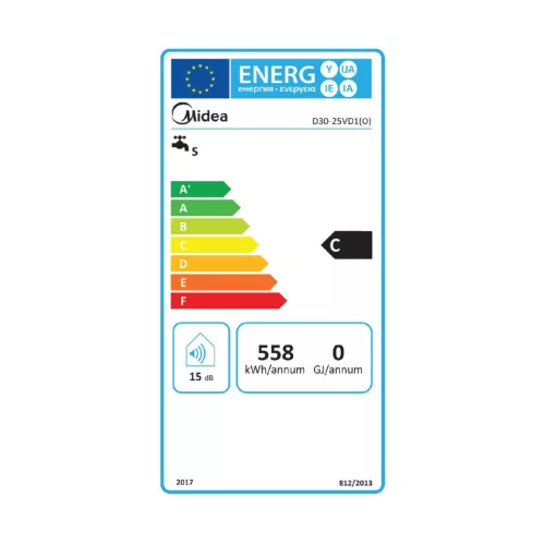 Midea D30-25VD1(O) - Elektromos vízmelegítő, bojler, 30 liter