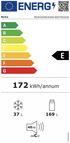 Beko RDSO206K40SN - Felülfagyasztós hűtőszekrény, 206 liter