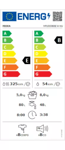 Midea MF100D80B/W-HU - Mosó-szárítógép , 8/5 kg, 1400 fordulat/perc