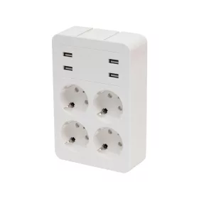   Home NV 4 USB tálcás USB-s elosztó, 4 földelt aljzat, 4 USB aljzat össz 2,4A, elforgatható csatlakozódugó, max.3680W