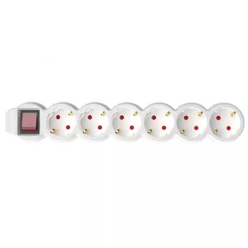   Home NV 6K/WH/1,5 hálózati elosztó, 1,5 m, H05VV-F 3G1,5 mm2 kábel, kétpólusú kapcsoló, IP20 kivitel, 6 védőérintkezős aljzat, max. 3500W, fehér