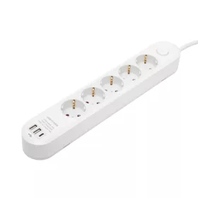   HOME NV5K3USBC hálózati elosztó, 3 m, H05VV-F 3G1,5 mm2 kábel, 5 védőérintkezős aljzat, USB töltőaljzat, max. 3680W, kétpólusú kapcsoló, beltéri kivitel