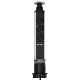   Home NVE 3/USB süllyesztett elosztó USB töltőaljzatokkal, 1,4 m, 3 földelt aljzat gyermekvédelemmel, asztalba, munkalapba építhető, süllyeszthető, max. 3680 W