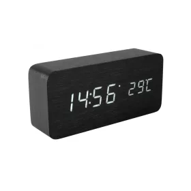   Home OC 04 digitális LED ébresztőóra, valódi faburkolat, tapsra aktiválható fehér kijelző, dátum és hőmérséklet kijelzés, elemes vagy hálózati tápellátás