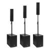 SAL PAS10W43S professzionális oszlopsugárzó hangrendszer, max. 800 W, 25cm mélysugárzó, 4x3” szélessávú satellit hangszóró, aktív zenekari hangdoboz, Bluetooth, fém állvány