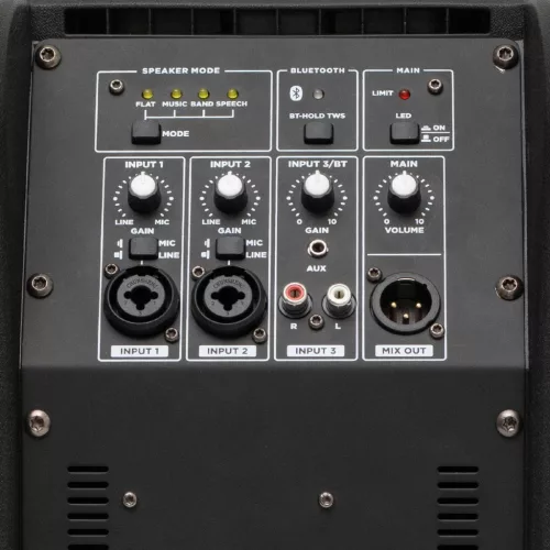 SAL PAS8W42S professzionális oszlopsugárzó hangrendszer, max. 600 W, 20cm mélysugárzó, 4x2” szélessávú szatellit hangszóró, aktív zenekari hangdoboz, Bluetooth, állvány