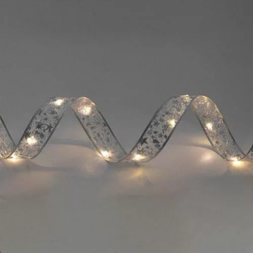 Home RLS10WH LED-es szalag mintákkal, ezüst színű szalag, 8 funkció, 100db hidegfehér LED, 10m hosszú, 5cm széles, elemes tápellátás, beltéri kivitel