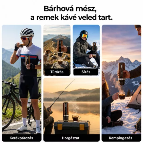 RoosCamp ROOSCOFFEE hordozható kávéfőző, max 20 bar, 7500 mAh akkumulátor, powerbank funkció, USB-C