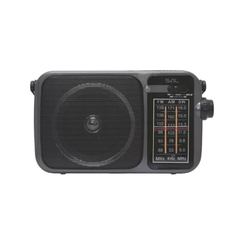 SAL RPR10 hordozható rádió multimédia lejátszóval, vezeték nélküli Bluetooth hangszóró, 3-sávos rádió, MP3 lejátszás USB/microSD eszközről, tölthető