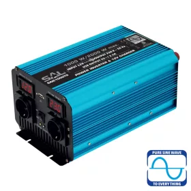   SAL SAIC1000TS feszültségátalakító, ~1000 W névleges telj., tiszta szinuszos, 2 védőérintkezős aljzat, szünetmentes tápegység, USB, visszajelző LED, lágyindítás