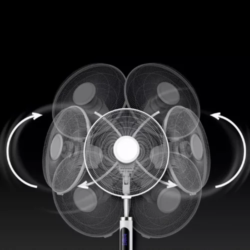 Home SFR 40 3D álló ventilátor, 60 W, 3 fokozat, 40 cm-es lapátátmérő, 3D-s oszcillálás, távirányító, átlátszó lapát, LED kijelző, fehér