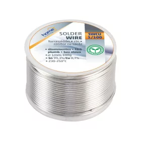  Home SWCU 1/100 forrasztóón 1mm, 100g, európai gyártótól származó kiváló minőségű forrasztóón, összetétel: Sn/Cu: 99,3%/0,7%, gyanta: 2,0%