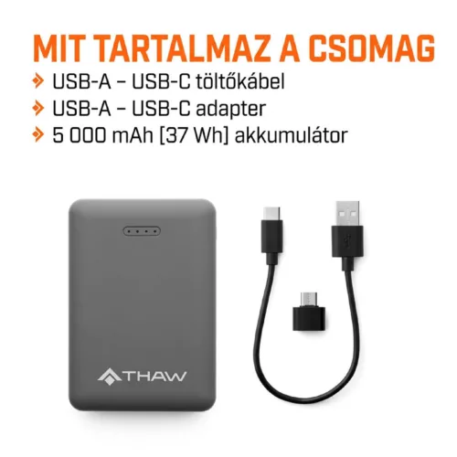 THAW THA-APR-0005-G fűthető mellény, L méret, 4 hőzóna, 3 fokozat, vízlepergető réteg, külső akkumulátorral